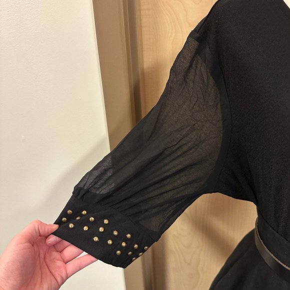 AUW Piratecore Black Sheer Sleeve Rivet Detail Blouse - Picture 4 of 6